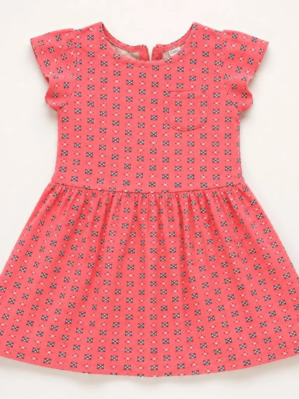 Carter's Girls Size 5 Coral Floral Flutter Sleeve Pocket Dress